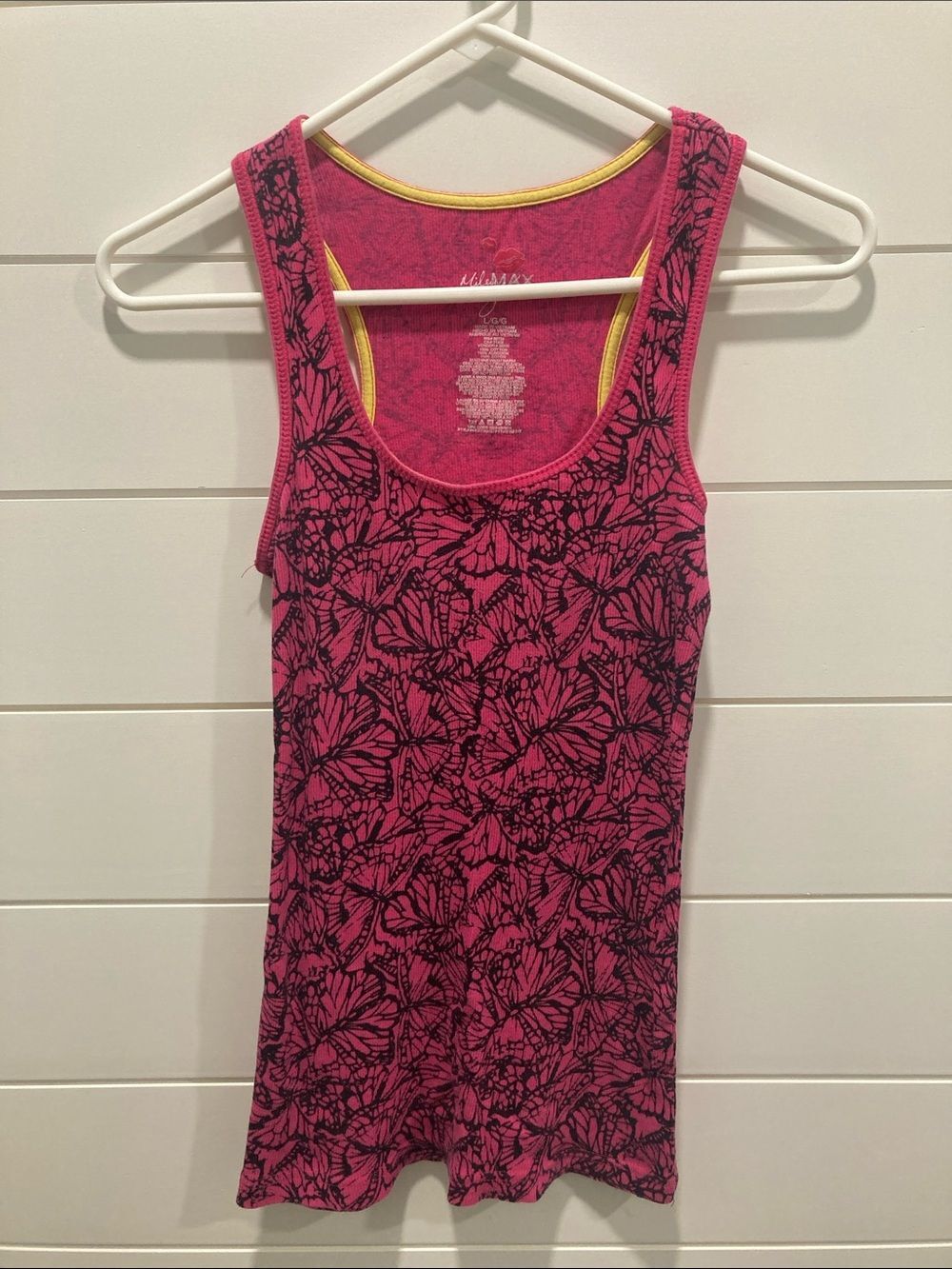 Miley Cyrus & Max Azria Y2K Pink Butterfly-Print Tank Top Sz Large EUC